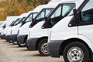 A fleet of trucks outfitted with field service GPS software.
